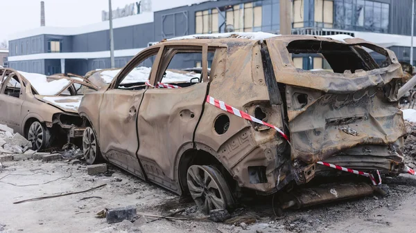 Kiew Ukraine Januar 2024 Verbrannte Autos Von Zivilisten Nach Einem — Stockfoto