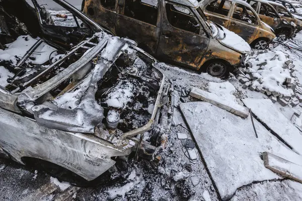 Kyiv Ukraine January 2024 Burned Civilians Cars Russians Missiles Attack — Stock Photo, Image