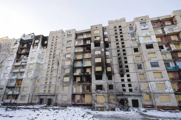 Edificio Residencial Bombardeado Por Ejército Ruso Kiev Ucrania Enero 2024 — Foto de Stock