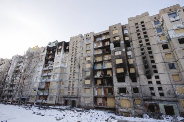 Rus ordusu tarafından bombalanan bir yerleşim yeri. Kyiv, Ukrayna. - 3 Ocak 2024