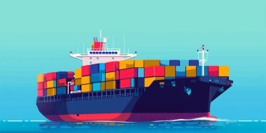 Kargo navlun taşımacılık nakliye okyanus taşımacılığında konteyner gemi. illüstrasyon vektör.