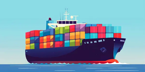 Cargo ship container in the ocean transportation, shipping freight transportation. illustration vector.