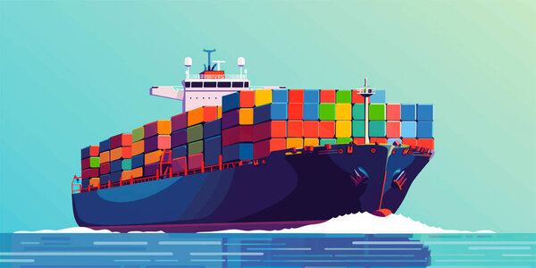 Cargo ship container in the ocean transportation, shipping freight transportation. illustration vector.