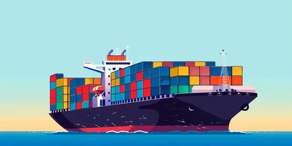 Cargo Ship Container Ocean Transportation Shipping Freight Transportation Illustration Vector — Stock Vector