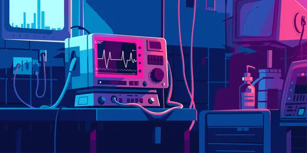 Monitor Cardíaco Con Líneas Ecg Fondo Del Paciente Crítico Unidad — Archivo Imágenes Vectoriales