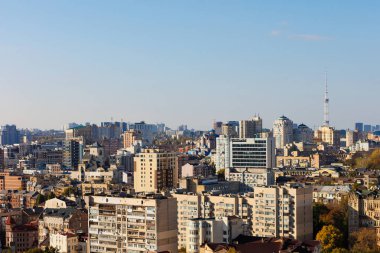 Ukrayna, Kyiv 'in çeşitli mimarisini gösteren yüksek açı görünümü