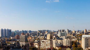 Ukrayna, Kyiv 'in çeşitli mimarisini gösteren yüksek açı görünümü