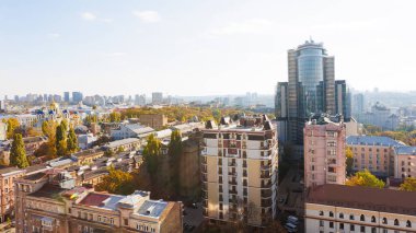 Ukrayna, Kyiv 'in çeşitli mimarisini gösteren yüksek açı görünümü