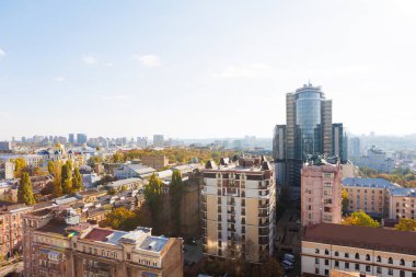 Ukrayna, Kyiv 'in çeşitli mimarisini gösteren yüksek açı görünümü