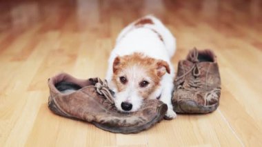 Sahibi ona abur cubur için bakıcılık yapmayı öğreten mutlu, küçük köpek. Arkadaşlık ve pozitif köpek eğitimi..