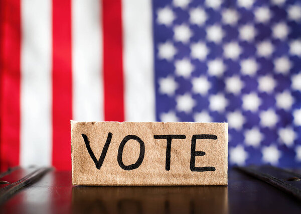 Флаг США с текстом для голосования, фон выборов с копировальным пространством