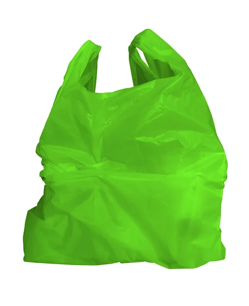 Green Shopping Plastic Bag Isolated White Clipping Path Included — Stock Photo, Image