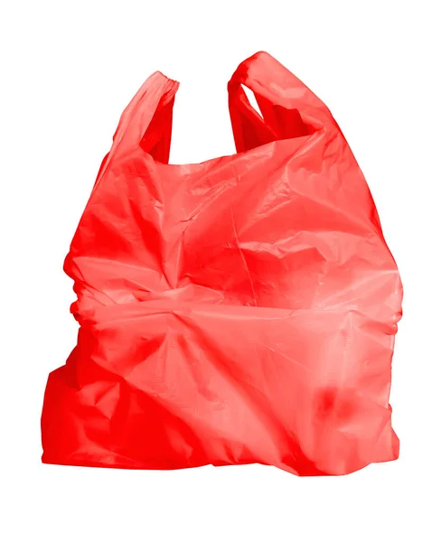 Saco Plástico Compras Vermelho Isolado Branco Caminho Recorte Incluído — Fotografia de Stock