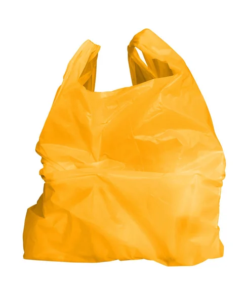 Yellow Shopping Plastic Bag Isolated White Clipping Path Included — Stock Photo, Image