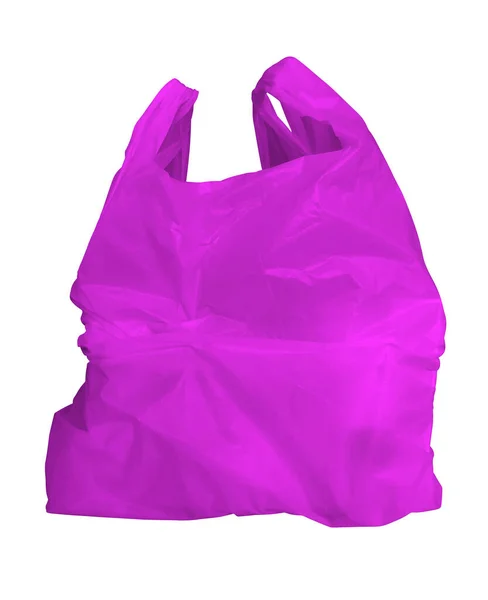 Violet Shopping Plastic Bag Isolated White Clipping Path Included — Stock Photo, Image