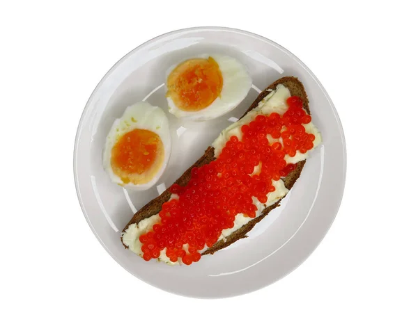 Сендвіч Червоною Ікрою Яйцем Ізольовані Білому Відсікаючий Контур Включено — стокове фото