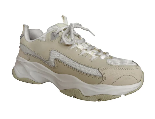 Beige Sneakers Isolated White Clipping Path Included — Stock Photo, Image