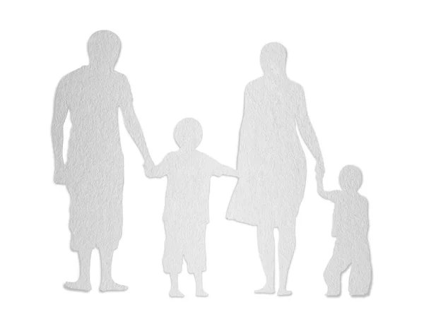 Happy paper cut family holding hands on a white background