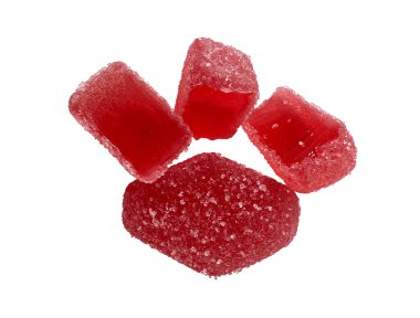 Fruit jellies. Red jelly candies isolated on a white background. Clipping Path included.