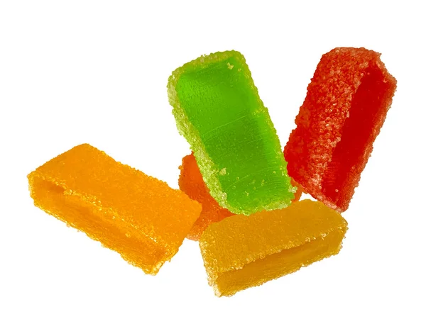 Colorful fruit jellies. Yellow, red and green jelly candies isolated on a white background. Clipping Path included.