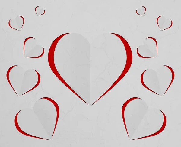 Paper Hearts Red Cutouts Composition Greeting Card — Stock Photo, Image