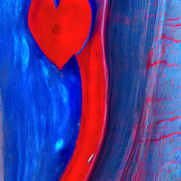 Illustration of abstract human heart in red and blue