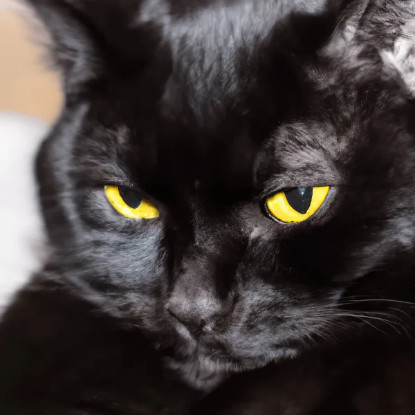 Egy Gyönyörű Fekete Macska Portréja Közelről — Stock Fotó