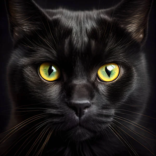Porträtt Vacker Svart Katt Tittar Kameran — Stockfoto