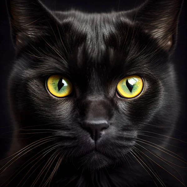 Retrato Belo Gato Preto Olhando Para Câmera — Fotografia de Stock