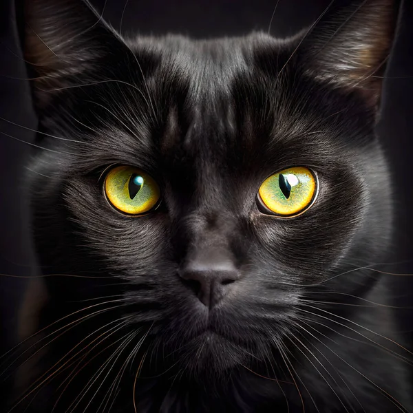 Retrato Hermoso Gato Negro Mirando Cámara — Foto de Stock