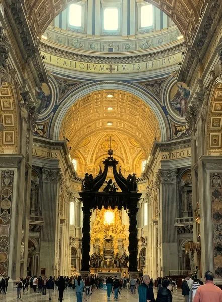 Roma Itália Março 2023 Basílica São Pedro Vista Interior Altar — Fotografia de Stock