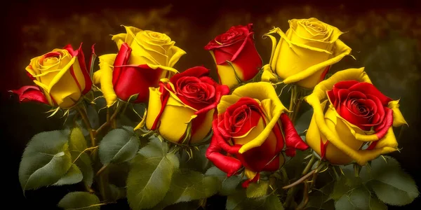 Background Red Yellow Roses Close Greeting Card Design — Stock Photo, Image