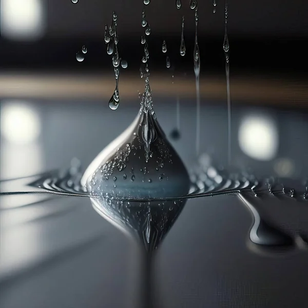 Drop Water Falling Concrete Floor Many Dewdrops Splashes Flying Air — Stock Photo, Image