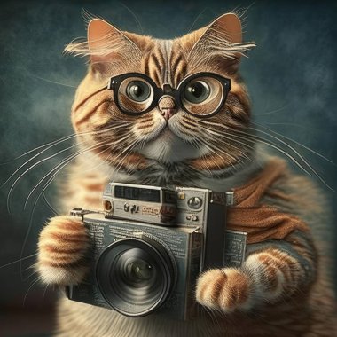Kedi fotoğrafçı pençelerinde kamera tutuyor..