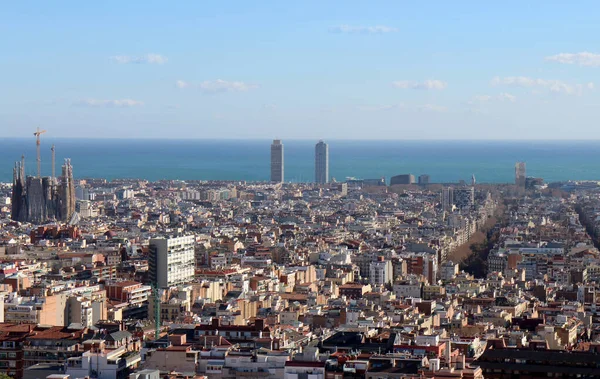 Panoramisch Uitzicht Barcelona Vanaf Het Observatiedek Van Park Guell — Stockfoto