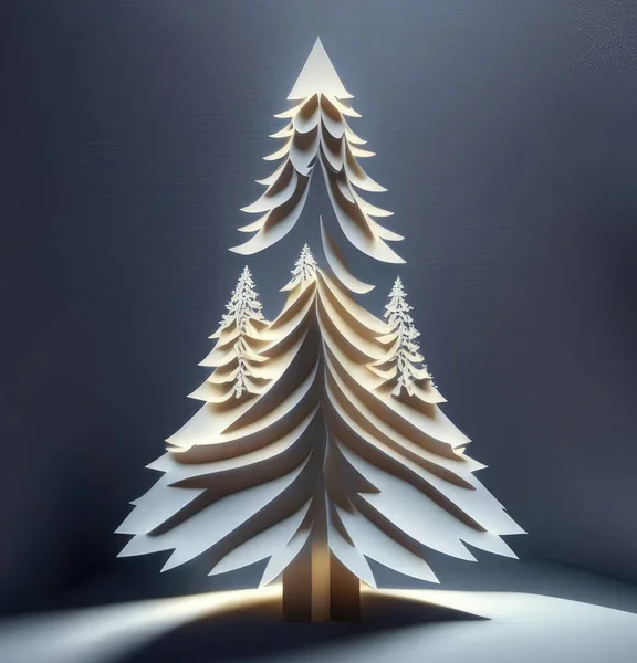 Christmas tree cut out of paper. Image for greeting cards and design.
