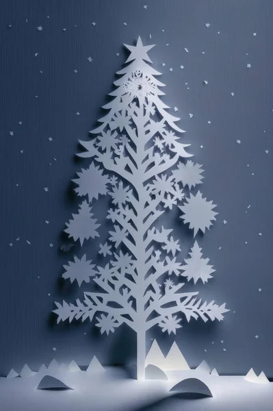 Árvore Natal Cortada Papel Imagem Para Cartões Felicitações Design — Fotografia de Stock