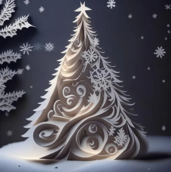 Vánoční Stromek Vystřižený Papíru Obrázek Pro Pohlednice Design — Stock fotografie
