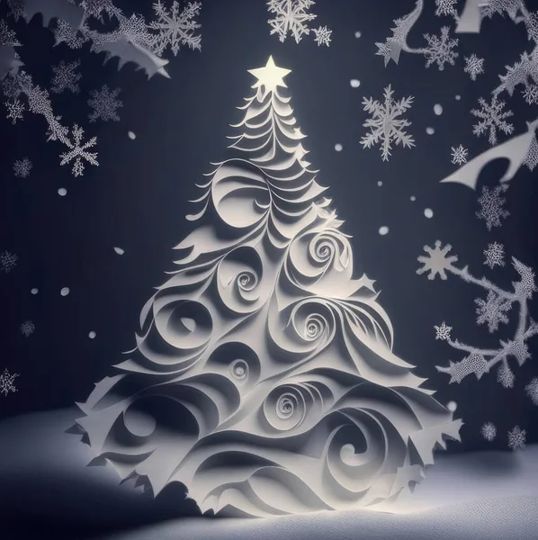 Árvore Natal Cortada Papel Imagem Para Cartões Felicitações Design — Fotografia de Stock