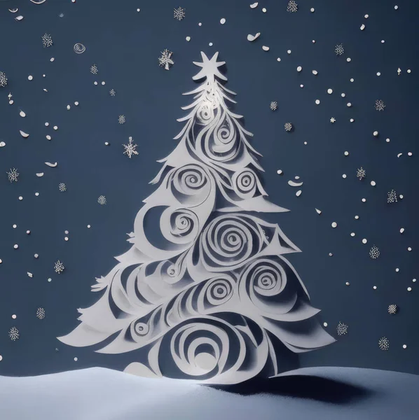 圣诞树是用纸砍的 贺卡和设计图像 — 图库照片