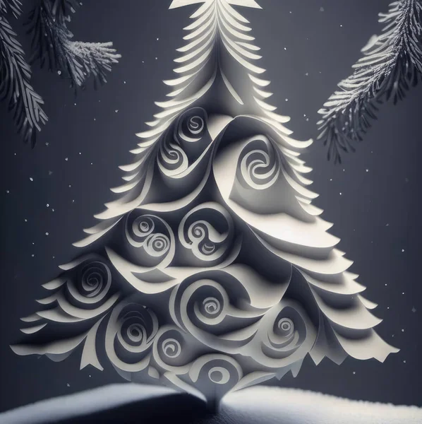 圣诞树是用纸砍的 贺卡和设计图像 — 图库照片