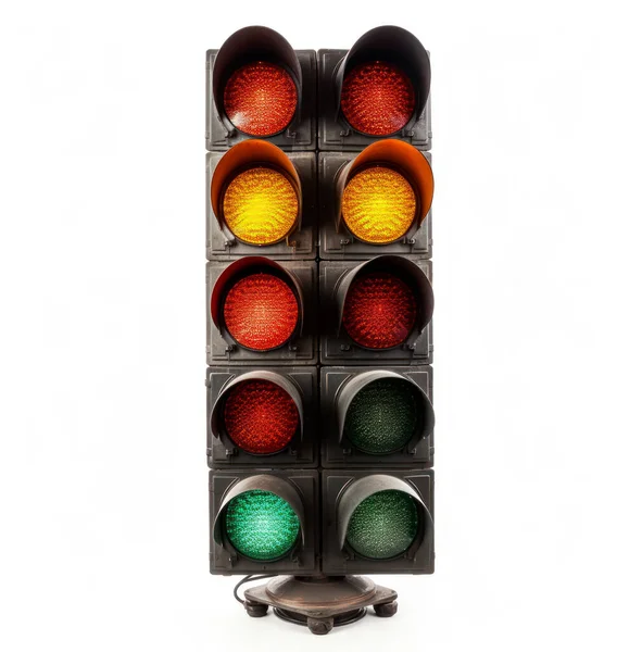 Trafikljuset Isolerat Vit Bakgrund Alla Tre Ljusen Trafikljuset Tända — Stockfoto
