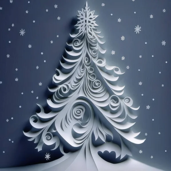 Papírból Kivágott Karácsonyfa Kép Üdvözlőlapokhoz Formatervezéshez — Stock Fotó