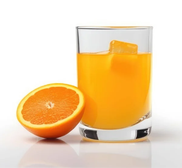 Bicchiere Succo Arancia Sfondo Bianco — Foto Stock