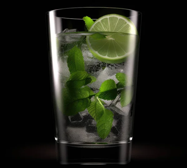 Ett Glas Mojito Cocktail Svart Bakgrund — Stockfoto