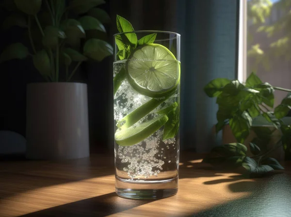 Een Glas Mojito Cocktail Tafel — Stockfoto