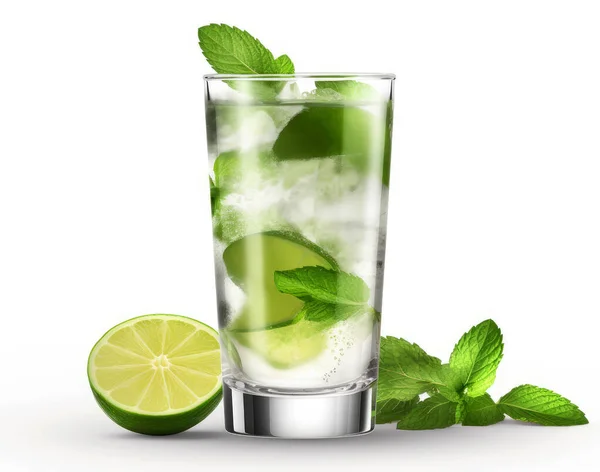 Ein Glas Mojito Cocktail Auf Weißem Hintergrund — Stockfoto