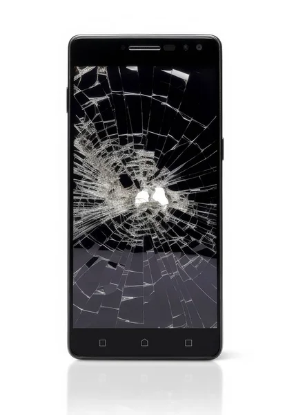 stock image Smartphone with a badly shattered screen isolated on a white background