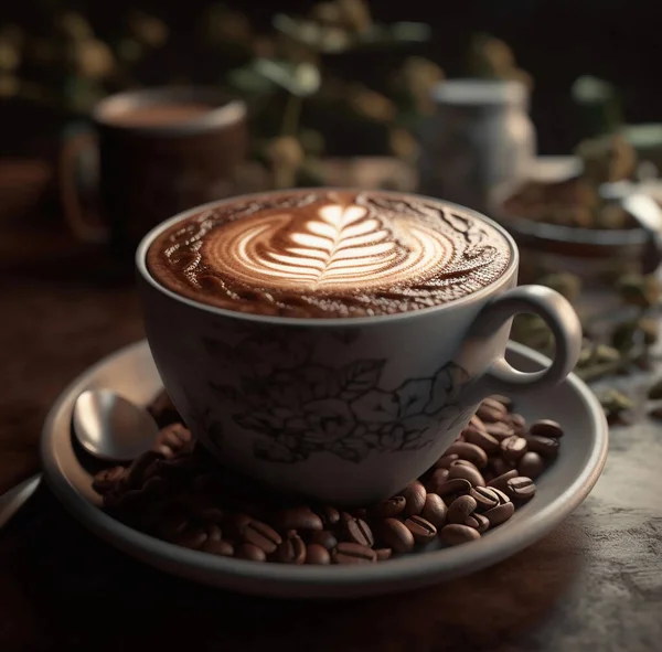 stock image A cup of coffee with milk on a dark background. Hot latte or cappuccino made with milk