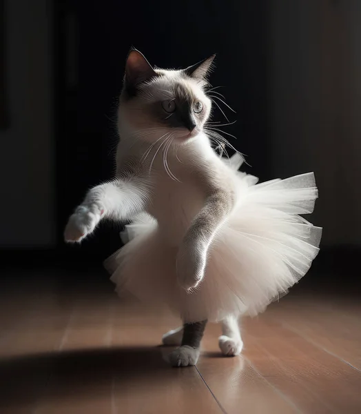 身着粉红衣服 后腿跳起舞的芭蕾舞猫 — 图库照片
